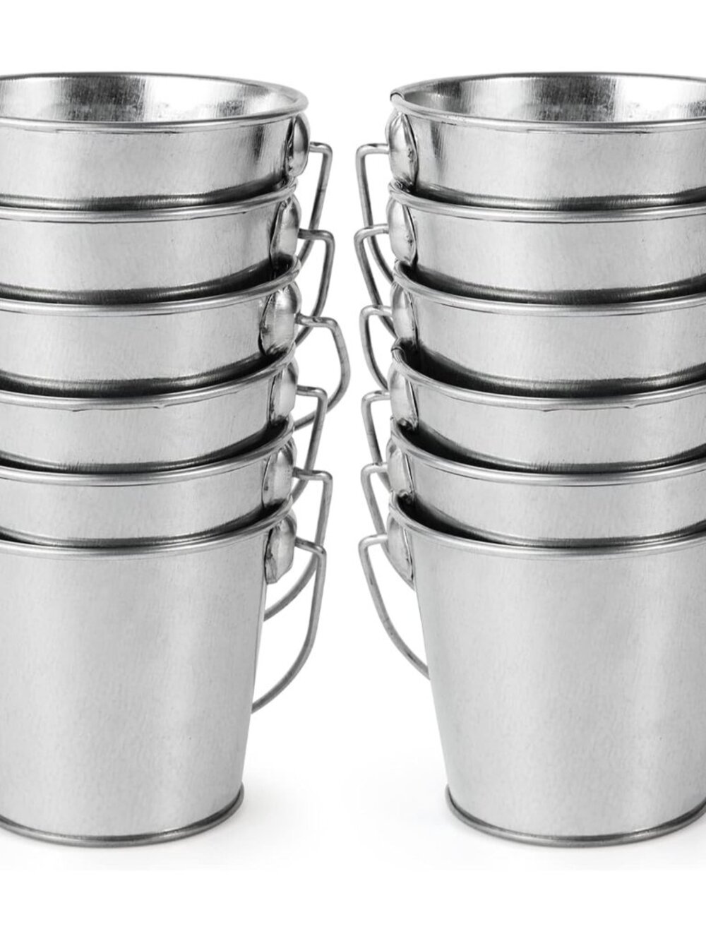 3.1" Galvanized Mini Tin Buckets – 12Pcs Silver Metal Buckets with Handle, Ideal